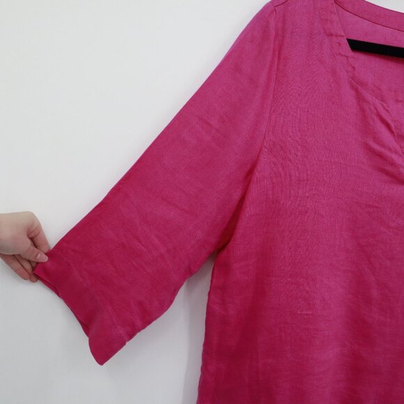 J. Jill Linen Top Women M Pink Lagenlook Boho Barbie Bright Resort Coastal Beach - Picture 6 of 15